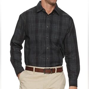 NWT Sm Haggar Button‎ Down Shirt Black white pinstripe